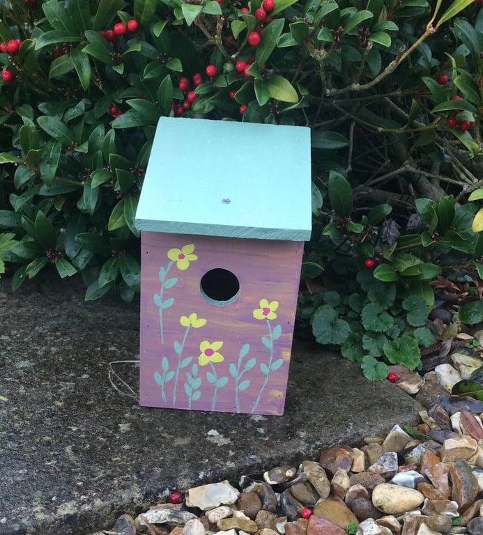Hand Painted Yellow Flowered Bird House