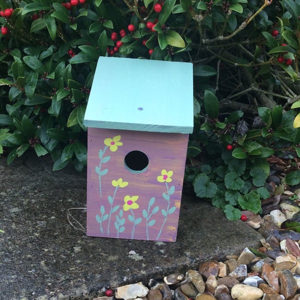 Hand Painted Yellow Flowered Bird House