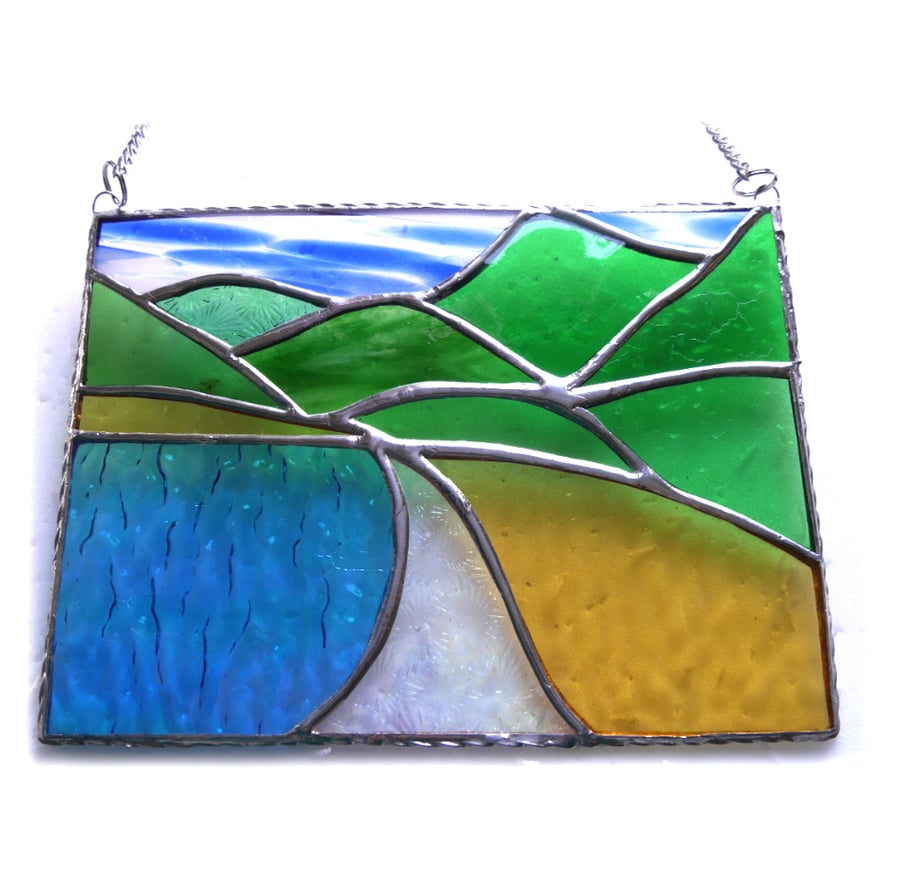 Tropical Beach Stained Glass Picture Landscape 002
