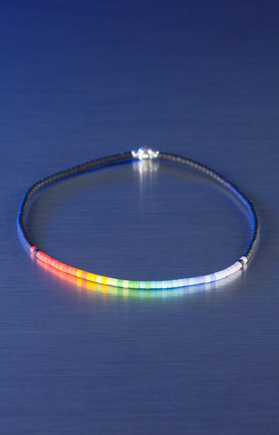 Minimalist Miyuki bead bracelet in black and rainbow colours