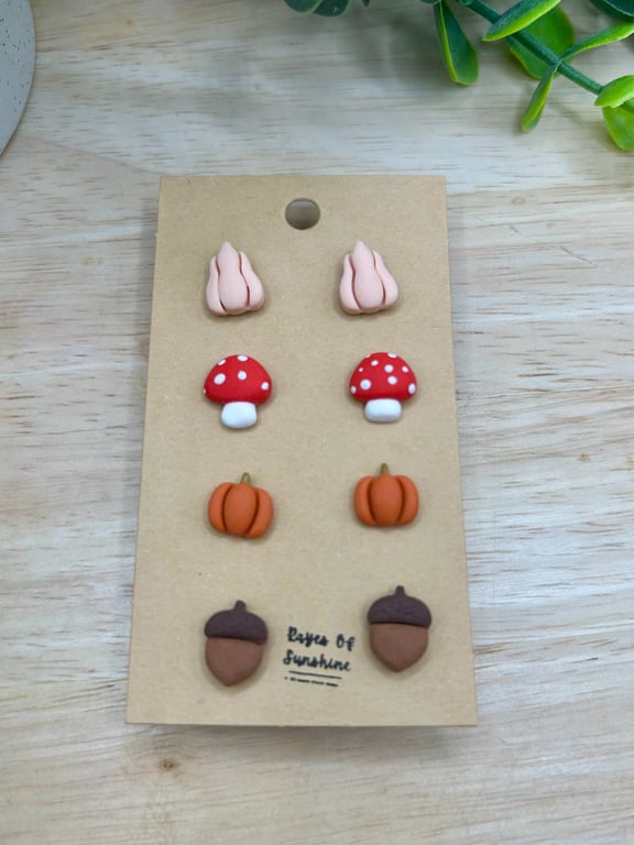 Autumn Stud Pack, Handmade polymer clay earrings