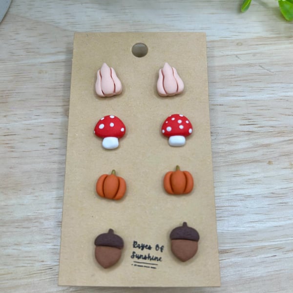 Autumn Stud Pack, Handmade polymer clay earrings
