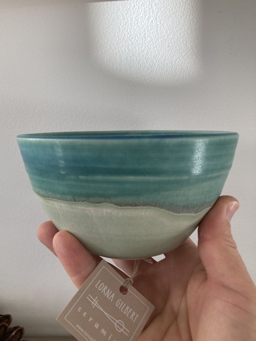 Ceramic handmade Bowl - Glazed in turquoise and greens