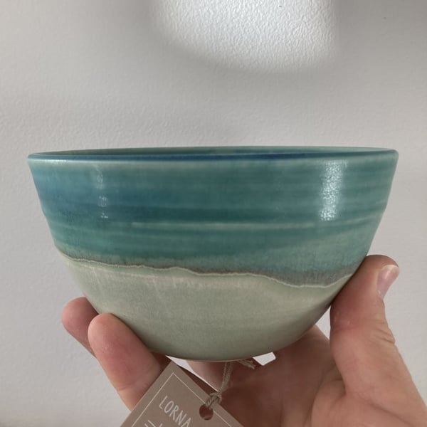 Ceramic handmade Bowl - Glazed in turquoise and greens