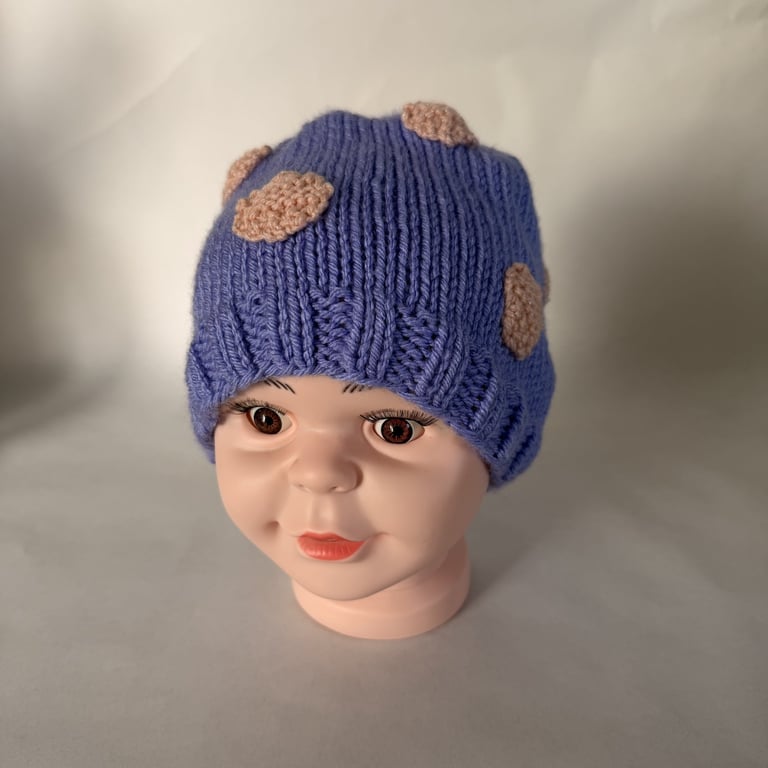 Children's hand knitted polka dot hat