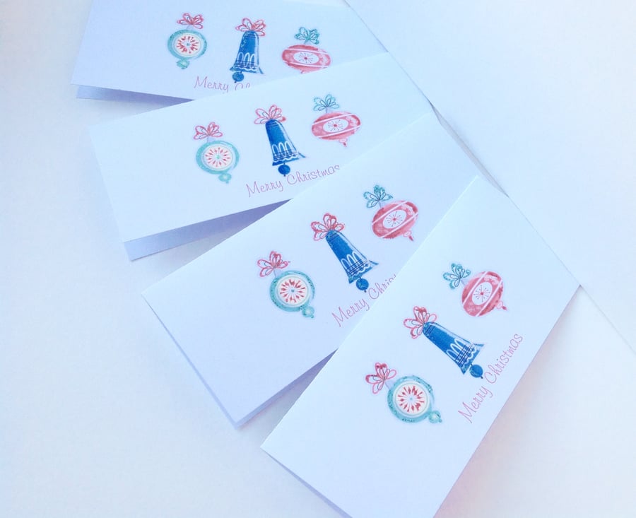 Christmas Cards,Five PK,Retro Baubles Theme,Handmade,Personalised