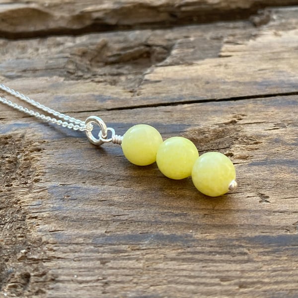 Lemon Jasper & Sterling Silver Necklace. Beaded Pendant. 