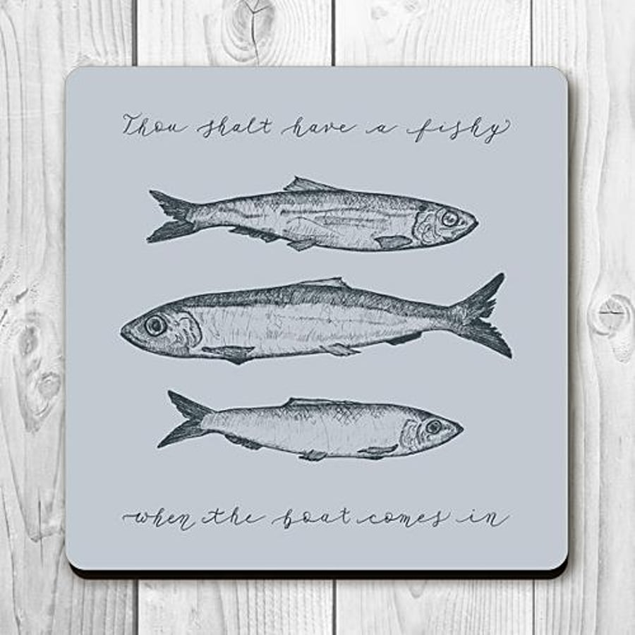 Fishy Dishy Herring Illustration Wooden Coasters Set of x4