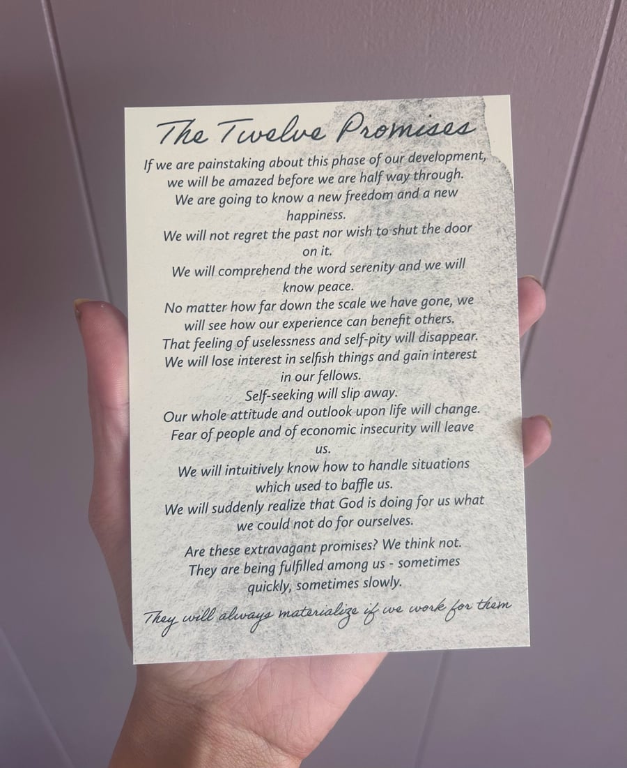 The Twelve Promises - Alcoholics Anonymous Card