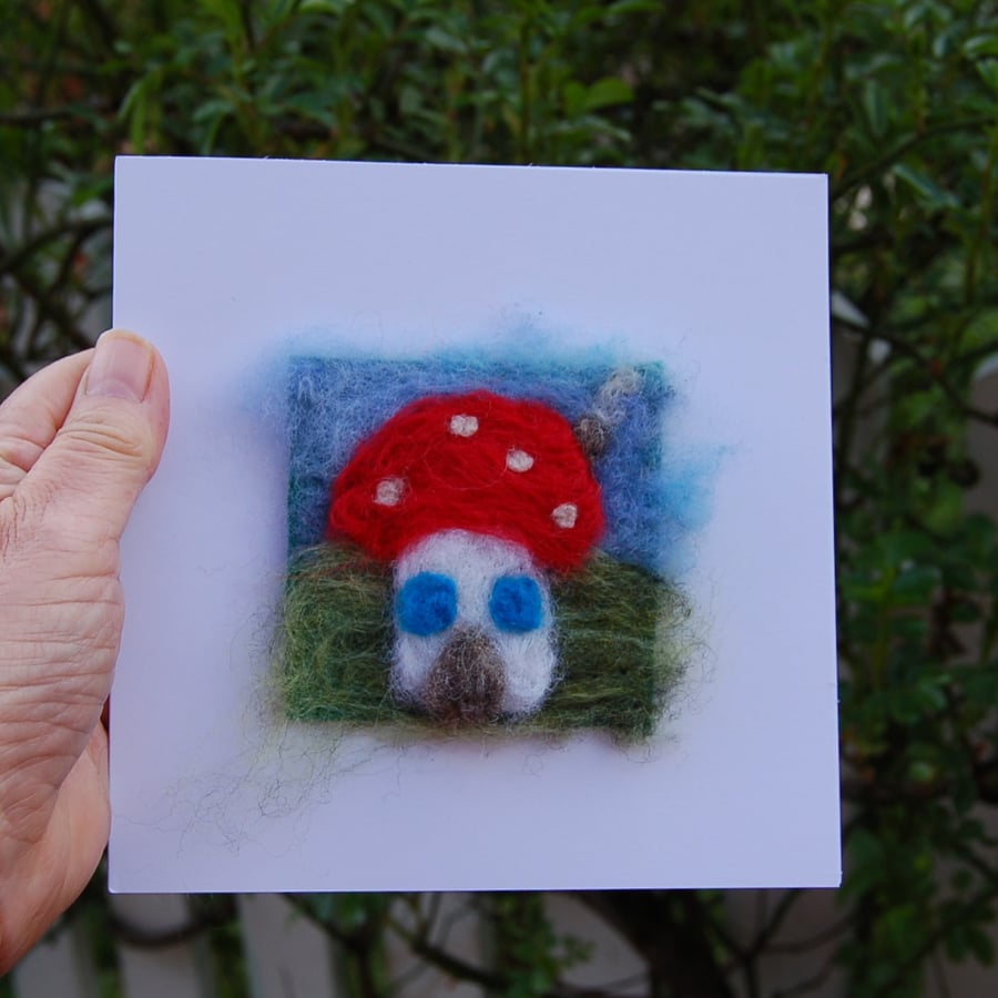 Blank Greeting card Mushroom House Fairy House Needlefelt wool New Home