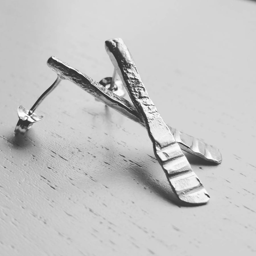 Sterling Silver forged and hammered stud earrings, Handmade Urban Design