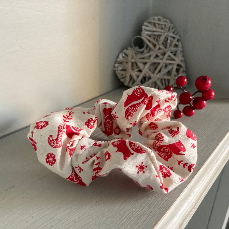 Fabric hair scrunchie, scandi winter fabric