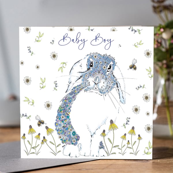 Floral Blue Bunny Greeting card