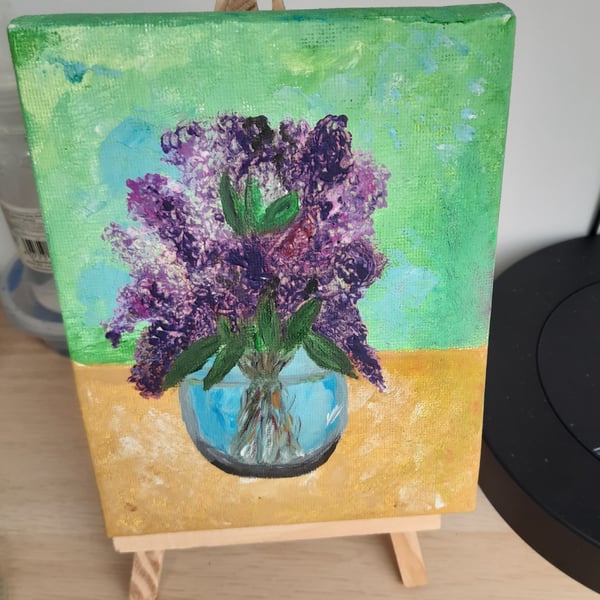 Small oil  painting purple spray 