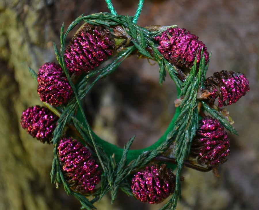 Fairy Christmas wreath pink pine cones