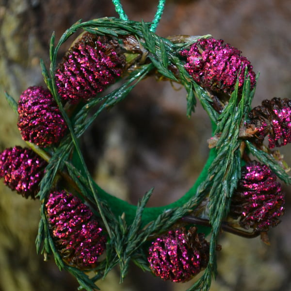 Fairy Christmas wreath pink pine cones