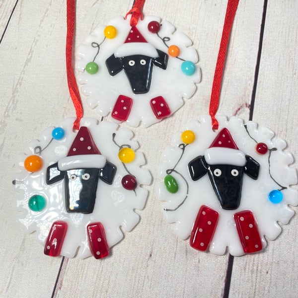 Fused glass Christmas sheep 