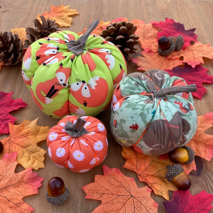 Trio of fabric pumpkins