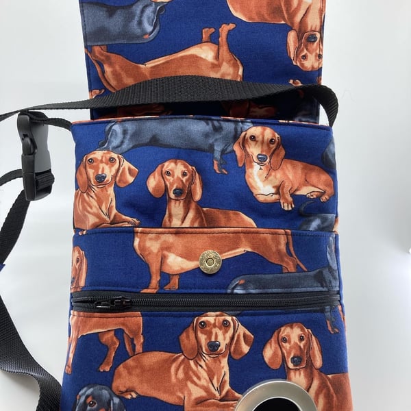 Dachshund dog walking bag with waste bag dispenser. X body, shoulder or waist .