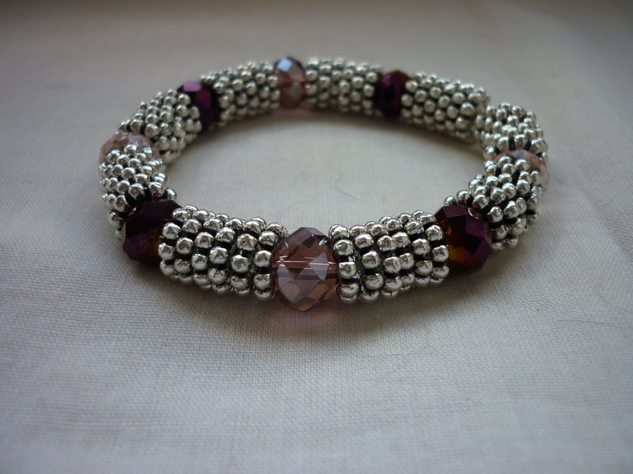 AMETHYST, PINK, PURPLE AND SILVER BRACELET.  1054