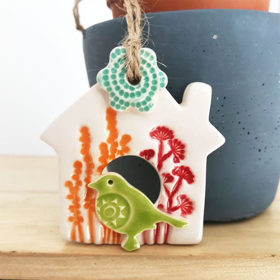 Small Ceramic bird house decoration Pottery bird house 