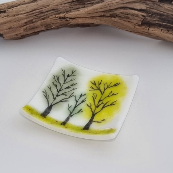 Small Handmade Tree Design Fused Glass Trinket Dish