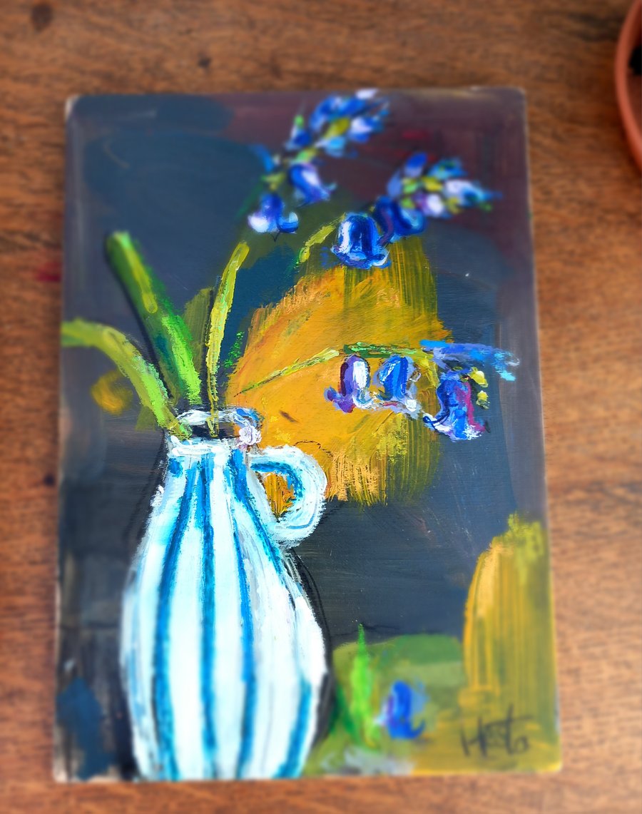 Bluebells in a vase contemporary still life painting 