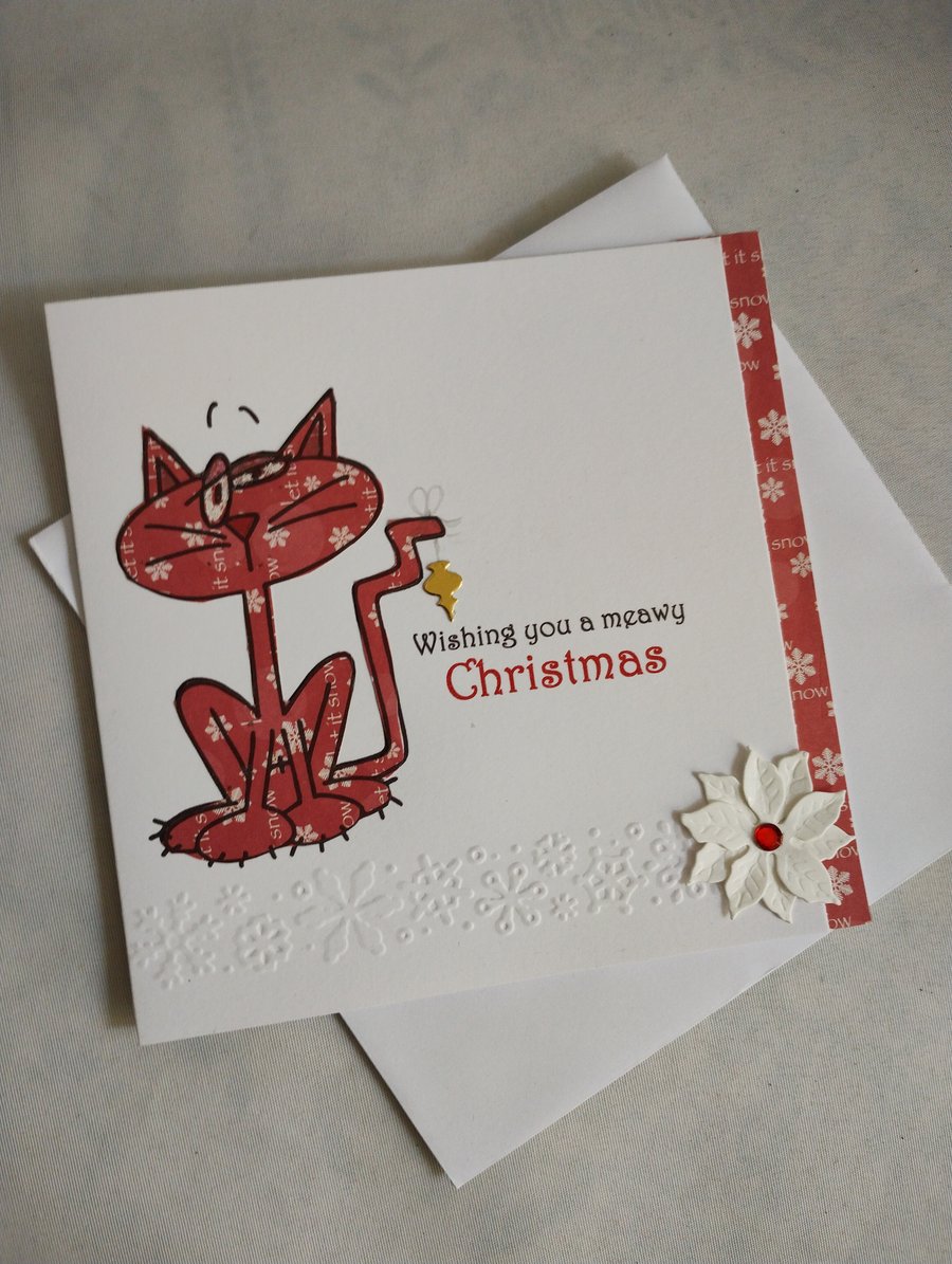 Handmade Christmas Card - Wishing you a Meawy Christmas 