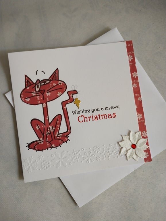Handmade Christmas Card - Wishing you a Meawy Christmas 
