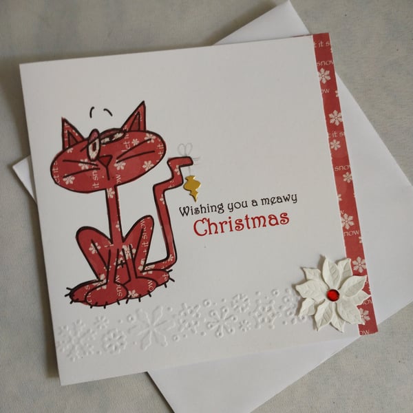 Handmade Christmas Card - Wishing you a Meawy Christmas 