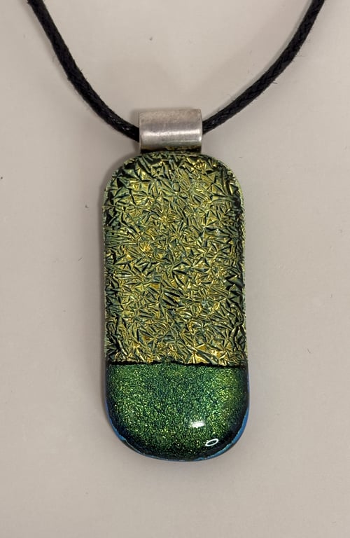 Gold & Green Dichroic Fused Glass Pendant