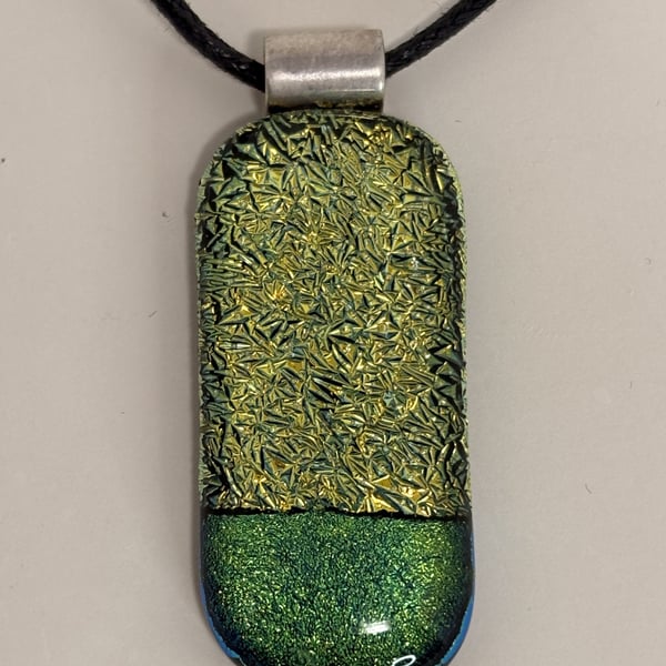 Gold & Green Dichroic Fused Glass Pendant