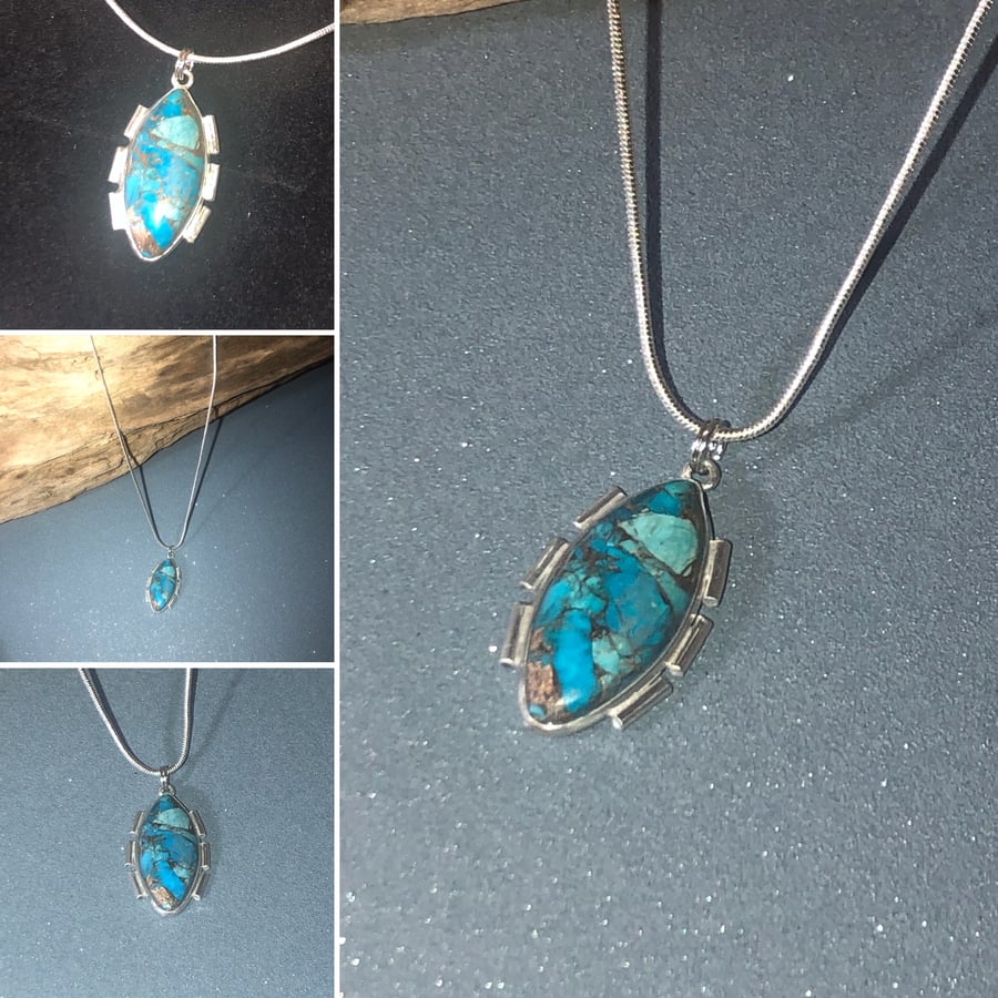 Natural Copper Arizona Turquoise set in sterling silver with 18” Silver chain