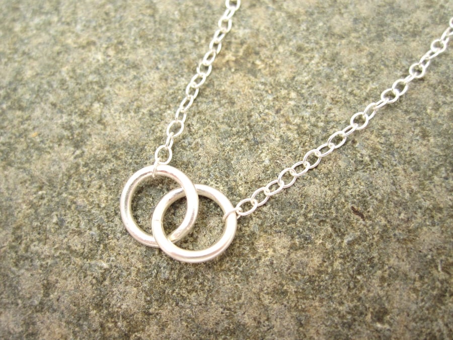 Sisters Silver necklace Pure design - Two Circle necklace - Round, 