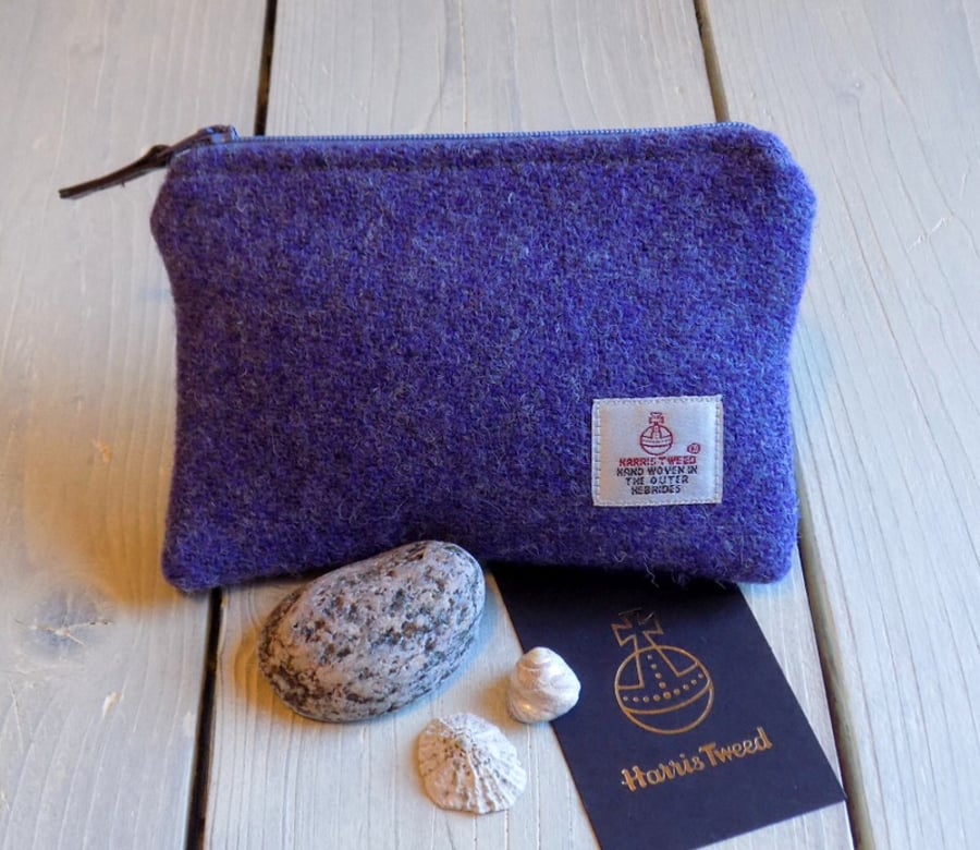 Harris Tweed large coin purse or makeup bag in lavender purple