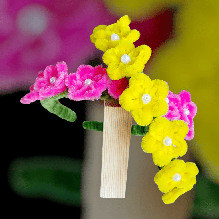 Handmade Flower Headband – Pink & Yellow Floral Hair Band with Pearls for Girls