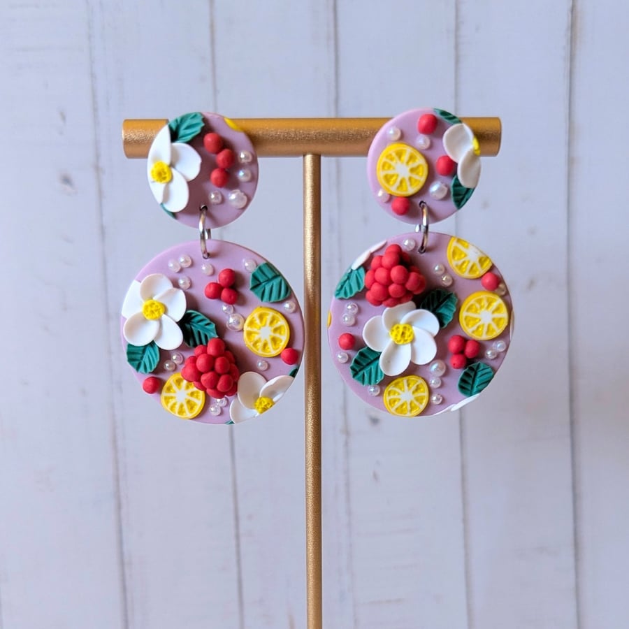 Raspberry lemonade double drop earrings 