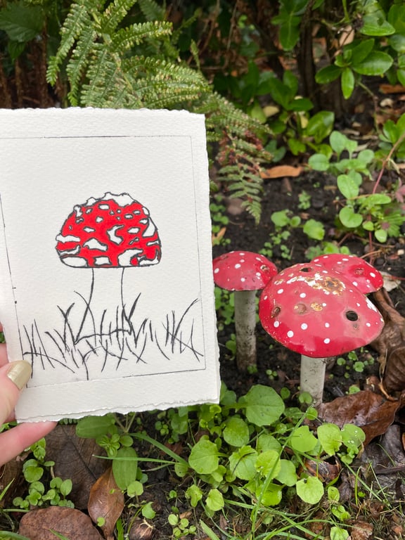 Toadstool Fly Agaric Mushroom Handmade A6 Print