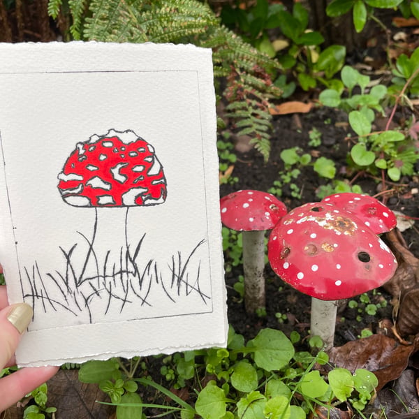 Toadstool Fly Agaric Mushroom Handmade A6 Print