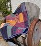 Vintage Welsh Tweed Patchwork Quilt in Bright Summer Colours