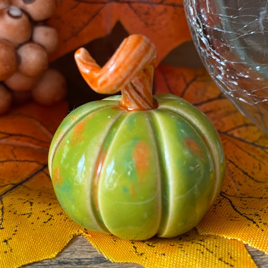 Green Small standing ceramic pumpkin decoration 