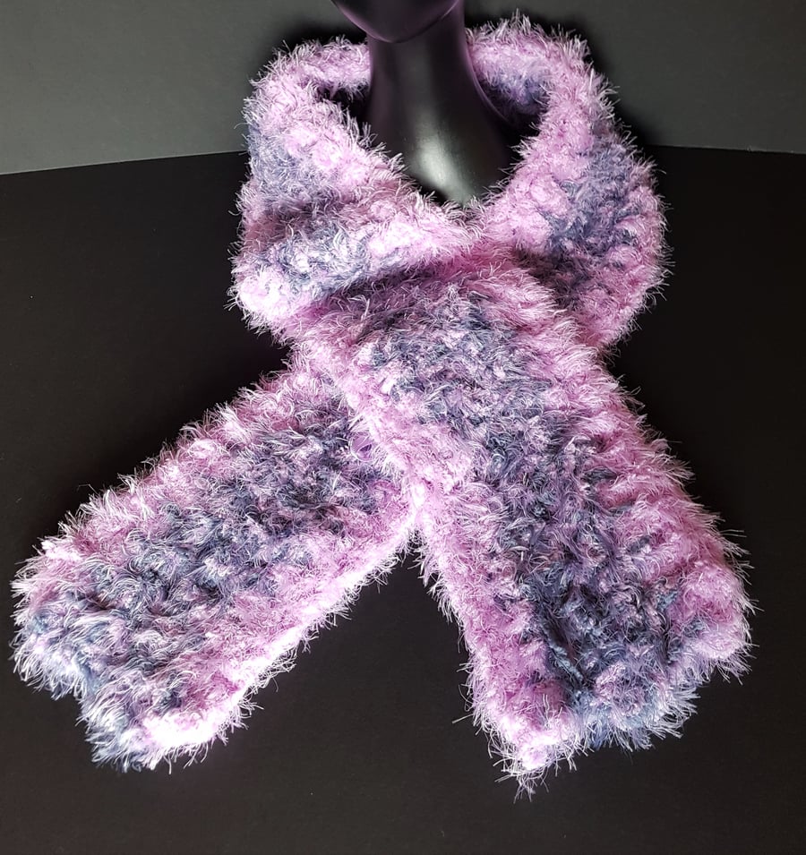 Light Purple and Grey Chunky Crochet Scarf