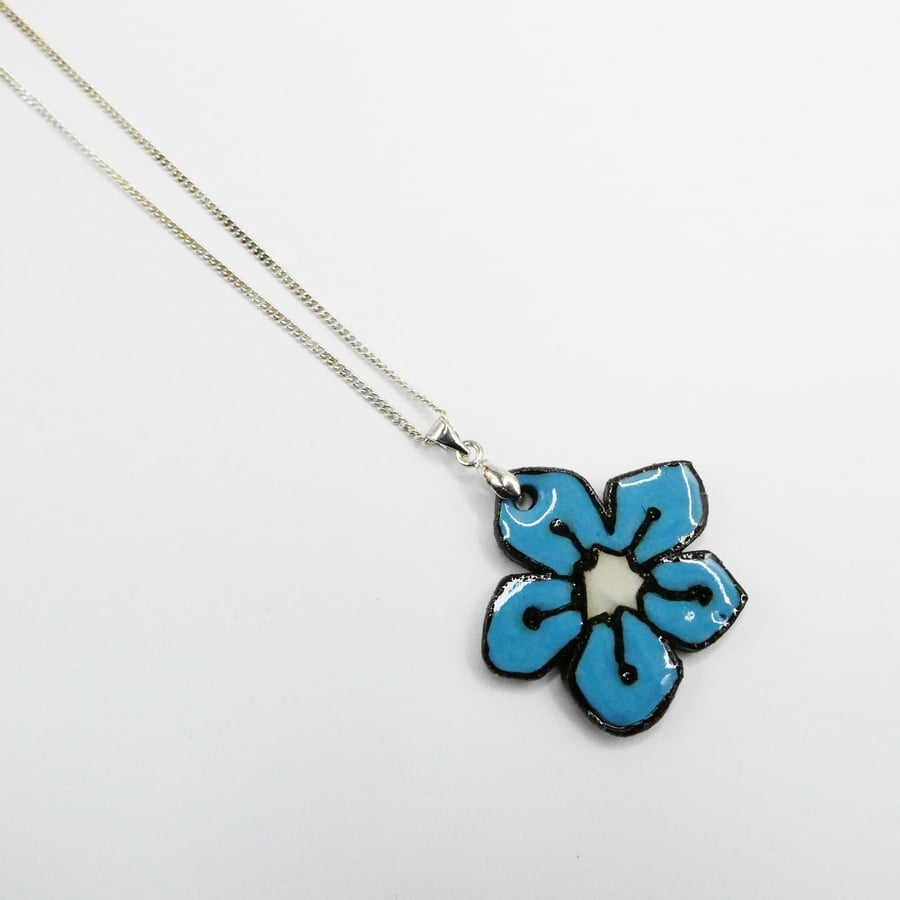 Blue Ceramic Blossom Flower Necklace