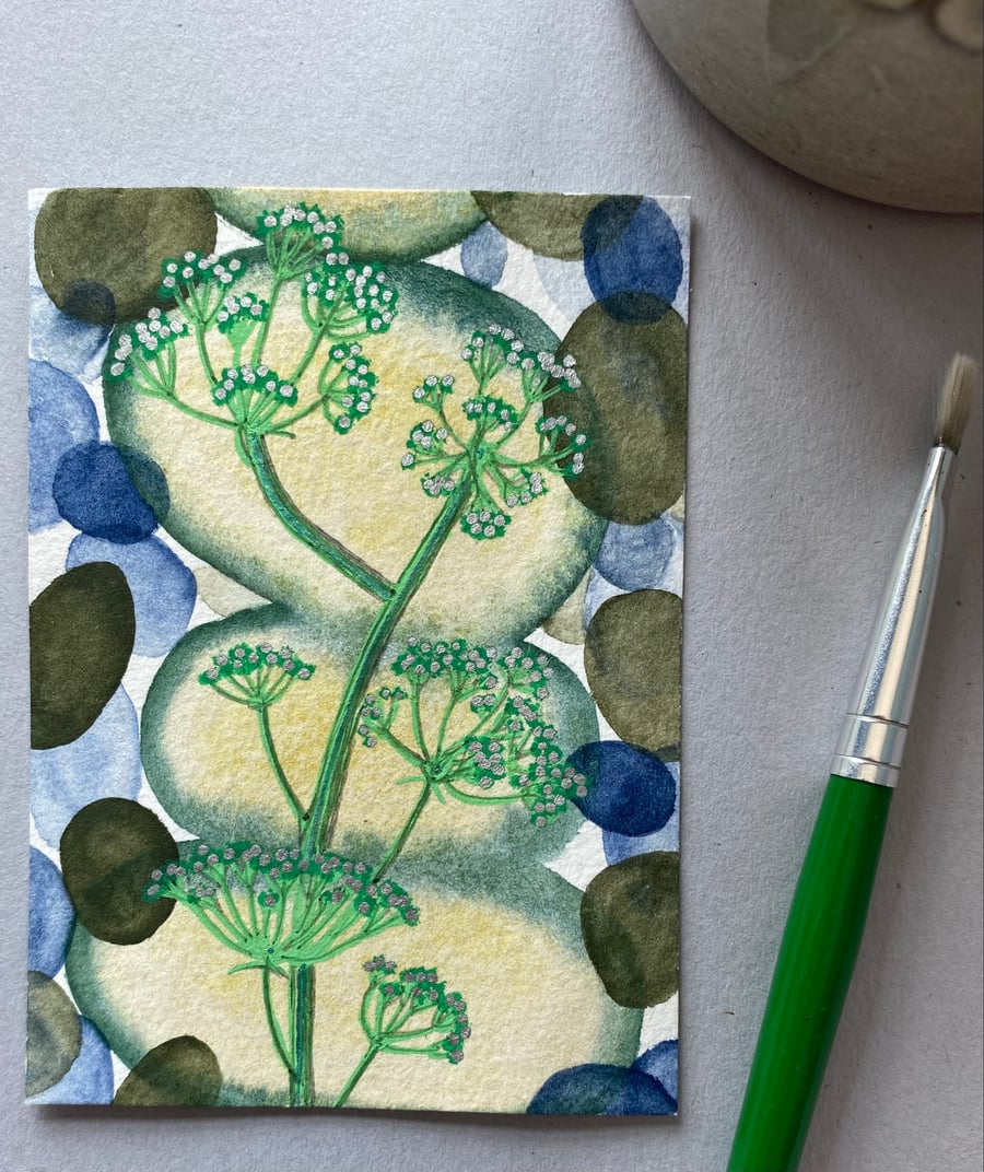 Aceo artwork Pebbles and Cow parsley
