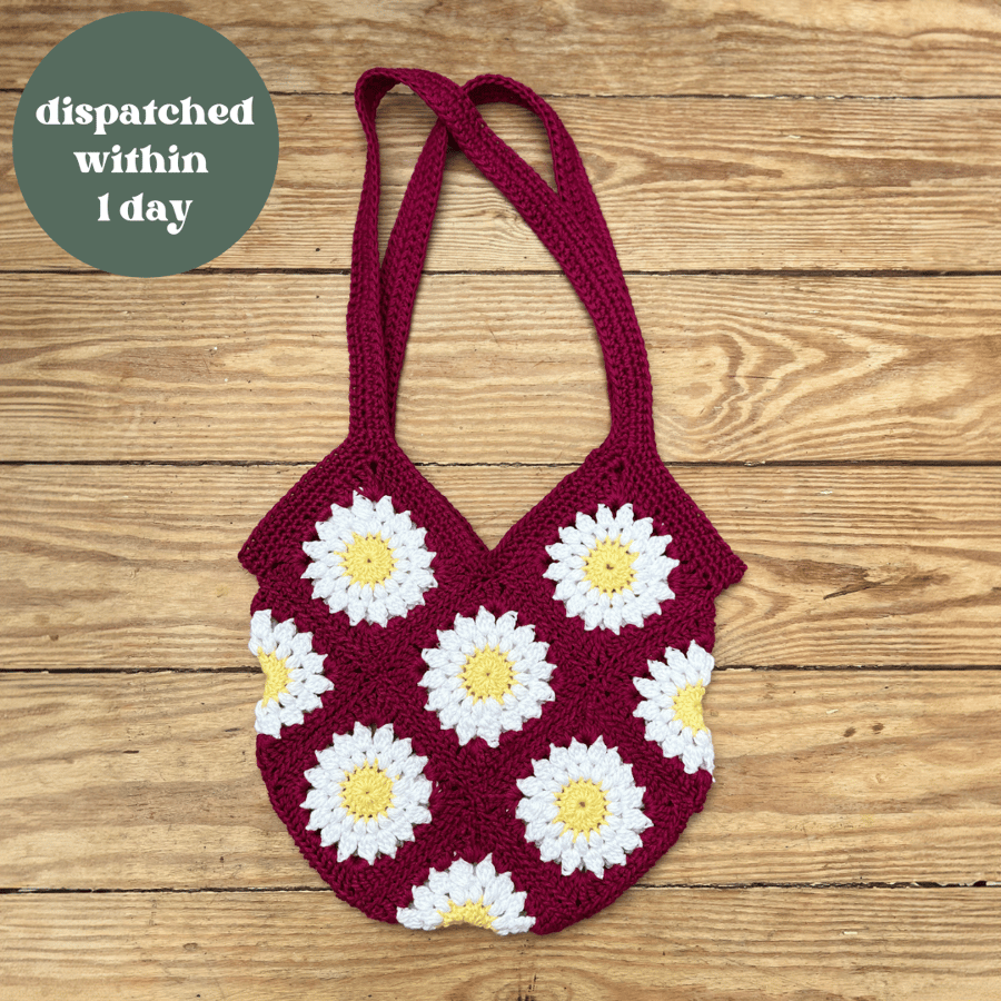 Handmade Daisy Child's Crochet Bag - Cherry Pie
