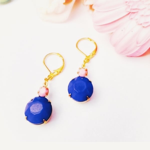  Opaque pink and navy blue glass earrings  