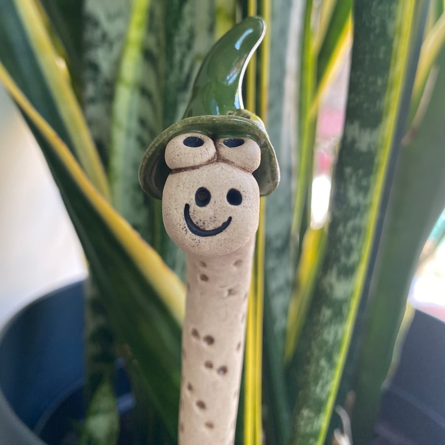 Green Star Hat Worm, Ceramic Plant & Garden Buddy - Folksy