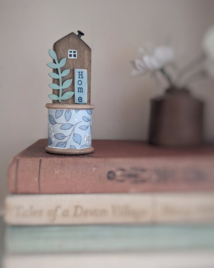 Little Wooden House on a Vintage Bobbin 'Home' 