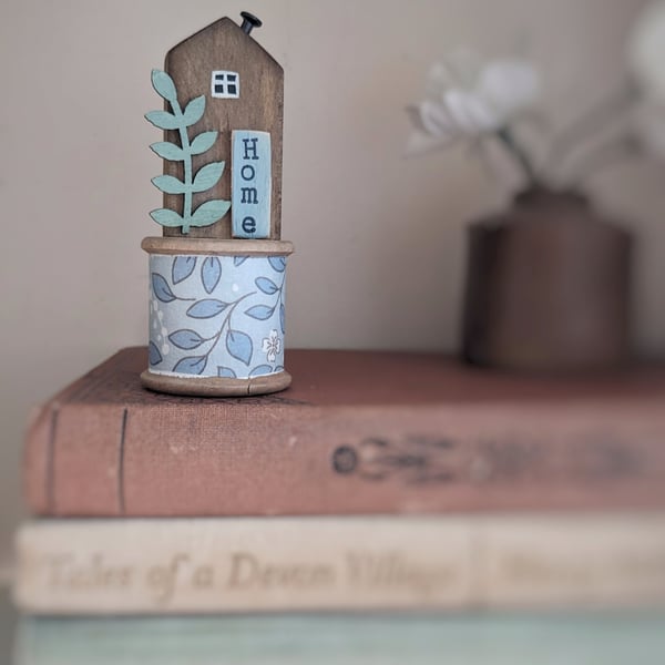 Little Wooden House on a Vintage Bobbin 'Home' 