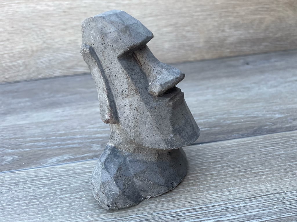 Small Easter Island Moai Statue, Antiqued Concrete Tribal Figurine, Shelf Decor 